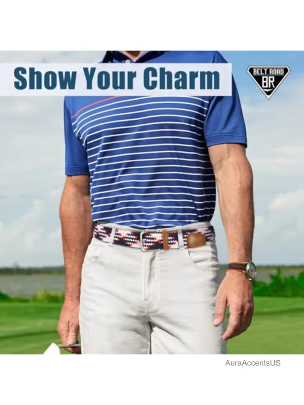 Elastic Braided Stretch Belt for Men - No-Hole Adjustable Nylon Golf Casual